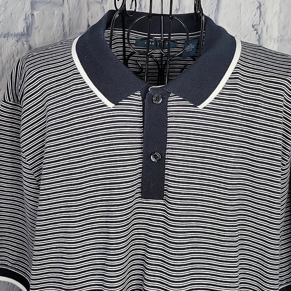 PERRY ELLIS Blue and White Striped Polo Shirt XL - Picture 2 of 6